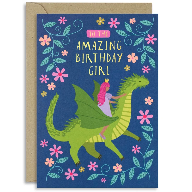Princess And The Dragon Birthday Greetings Card by Mifkins