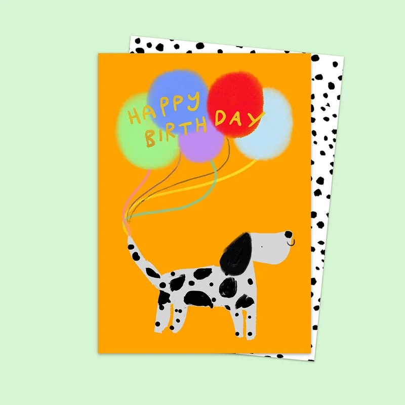 Birthday Balloons Dog Greetings Card by Eleanor Bowmer