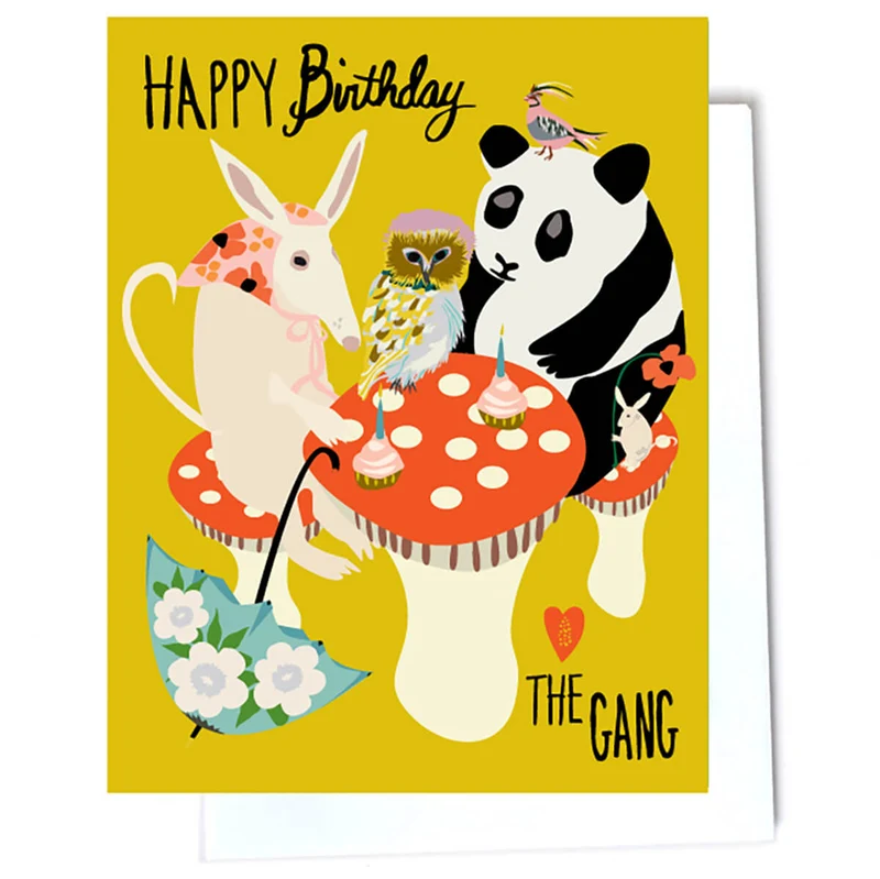Mushroom Birthday Party Greetings Card by Elizabeth Grubaugh