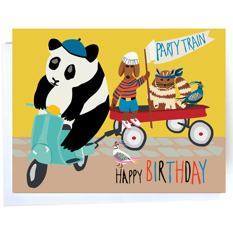 Party Train Birthday Greetings Card by Elizabeth Grubaugh