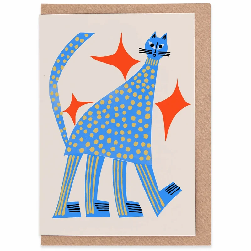 Tall Blue Cat Greetings Card by Marcello Velho for Evermade