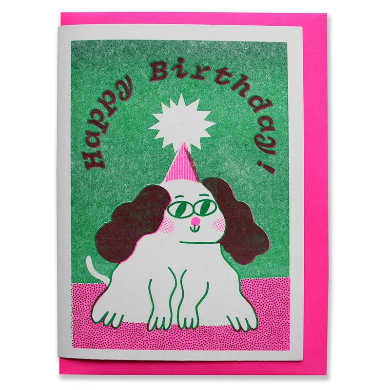 Happy Birthday Dog Greetings Card by Rebecca Buchanan