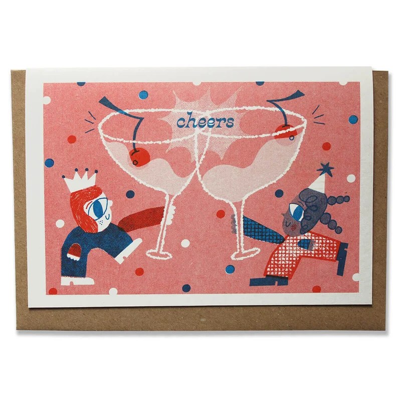 Cheers Greetings Card by Rebecca Buchanan