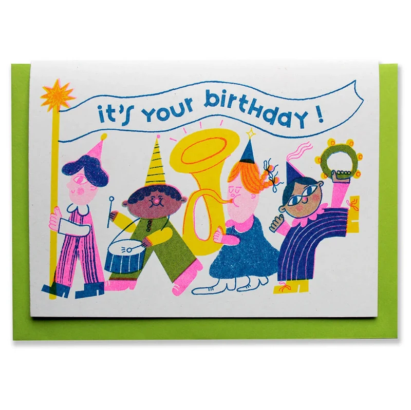 Birthday Parade Greetings Card by Rebecca Buchanan