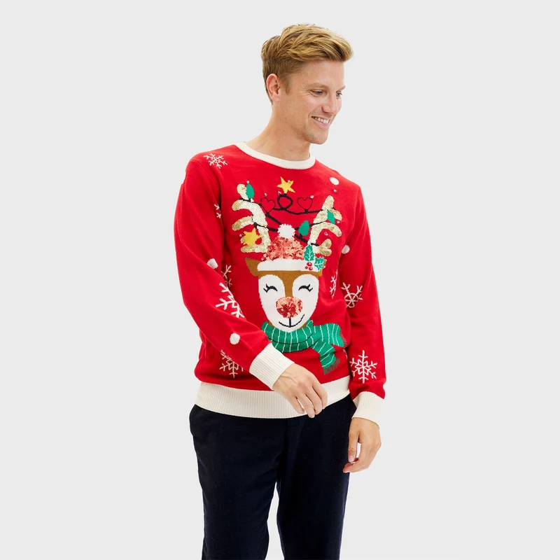 Det søde rensdyrs julesweater med lys - Herre