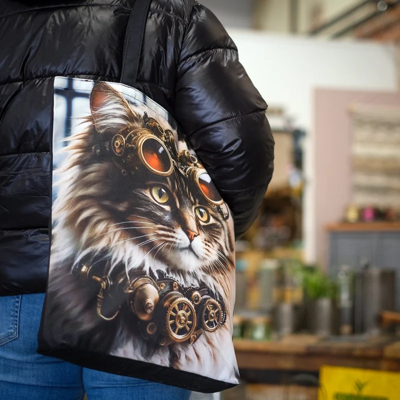 Tygväska katt steampunk