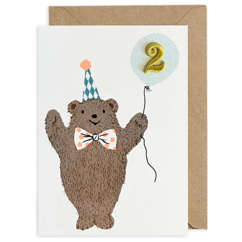 Bear Embroidered Age Card by Petra Boase - Age 2