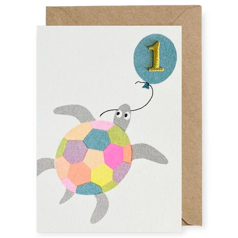Turtle Embroidered Age Card by Petra Boase - Age 1