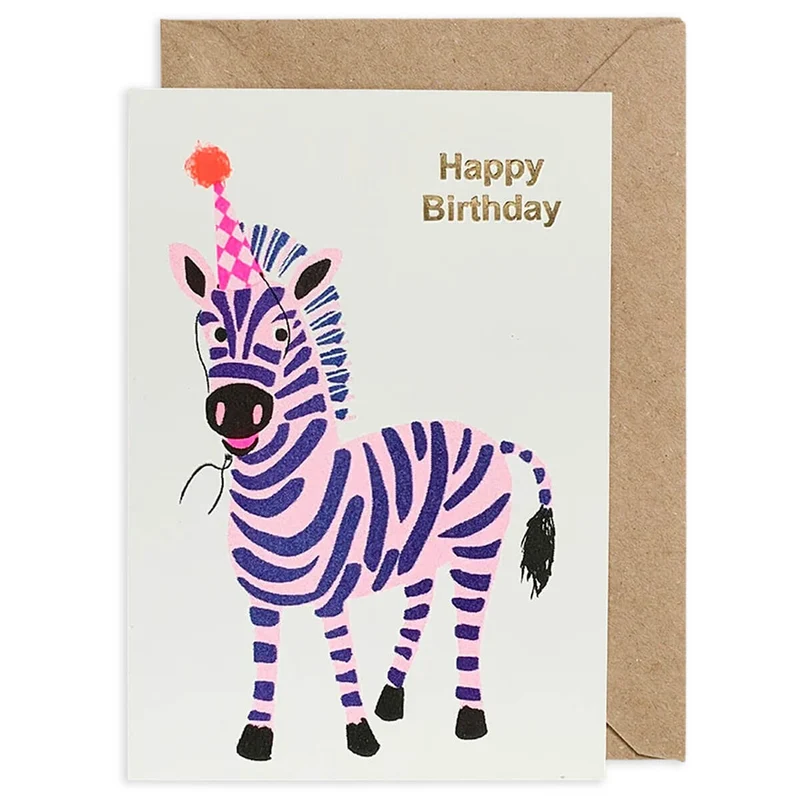 Happy Birthday Zebra Greetings Card by Petra Boase