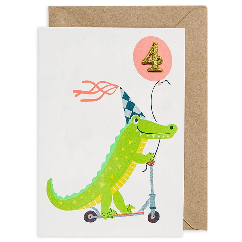 Crocodile Embroidered Age Card by Petra Boase - Age 4