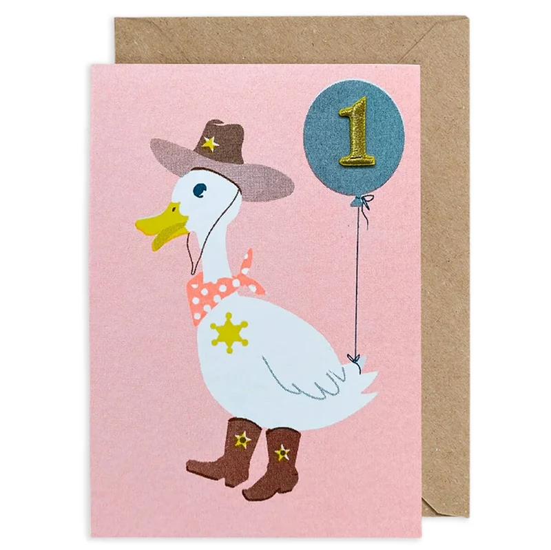 Duck Embroidered Age Card by Petra Boase - Age 1