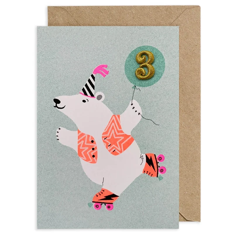 Polar Bear Embroidered Age Card by Petra Boase - Age 3