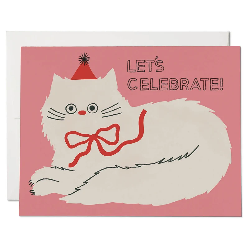 Let's Celebrate Cat Greetings Card by Red Cap Cards