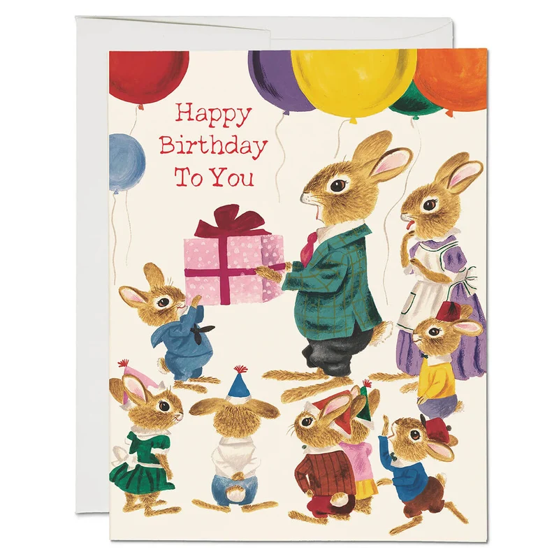 Rabbit Party Birthday Greetings Card by Red Cap Cards
