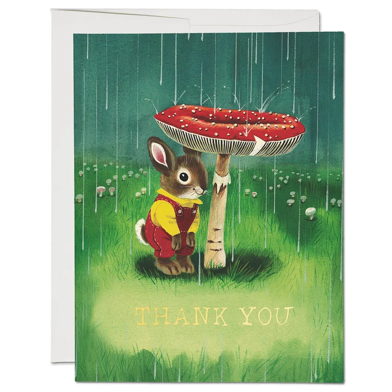 Bunny and Mushroom Greetings Card by Red Cap Cards