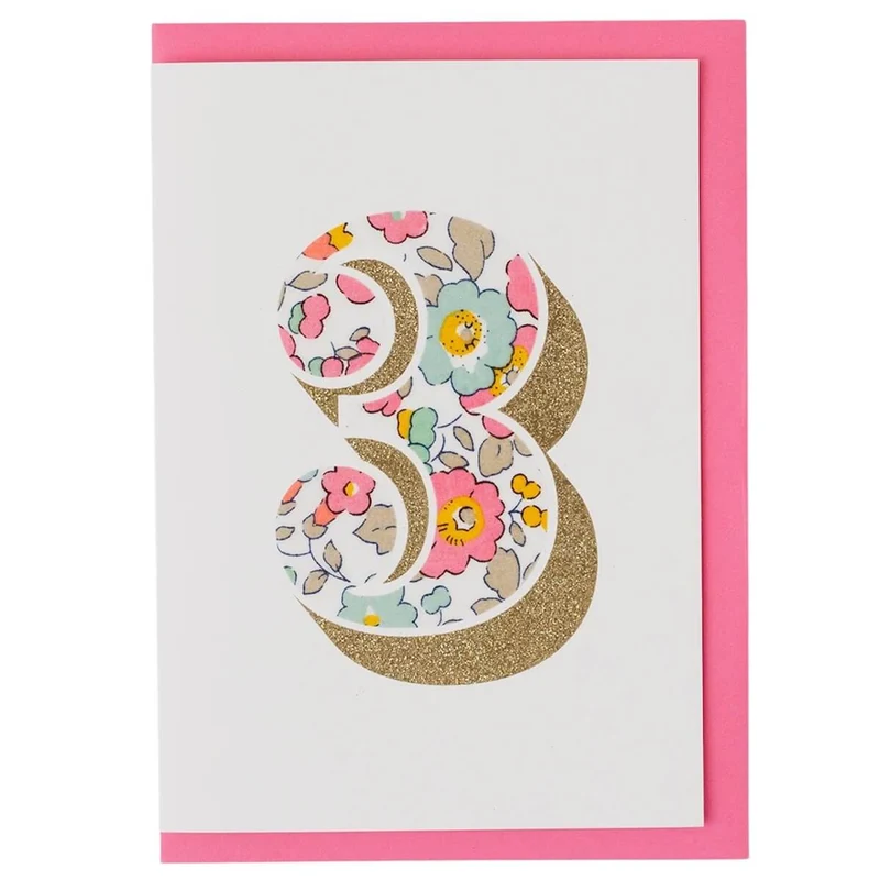 Age 3 Greetings Card in Betsy Pink Liberty Print by The Charming Press