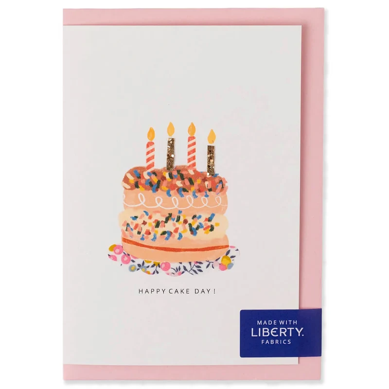 Liberty Cake Birthday Greetings Card in Wiltshire Bud Liberty Print by The Charming Press