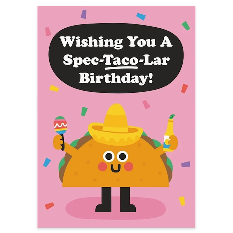 Spec-Taco-Lar Birthday Greetings Card by Studio Boketto