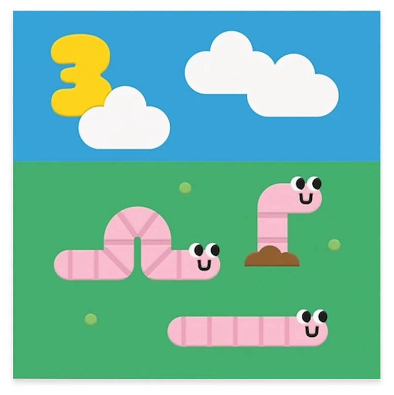 Age 3 Worms Birthday Greetings Card by Studio Boketto