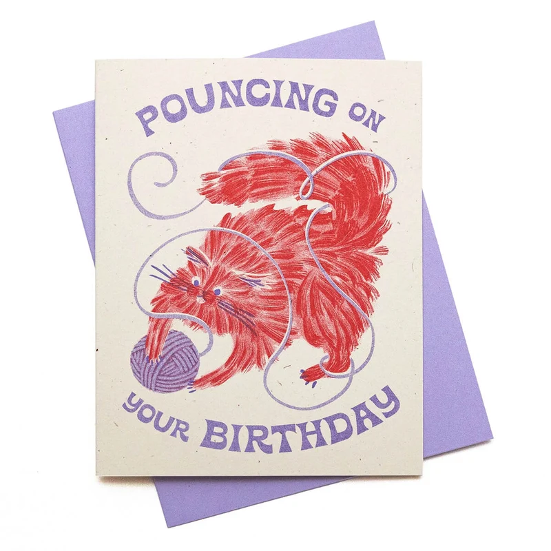 Pouncing On Your Birthday Greetings Card by Bromstad Printing Co.