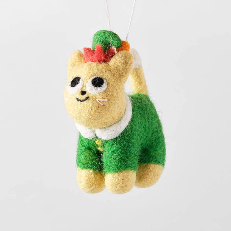 Buddy Cat In Elf Outfit Felt Decoration by Wrap