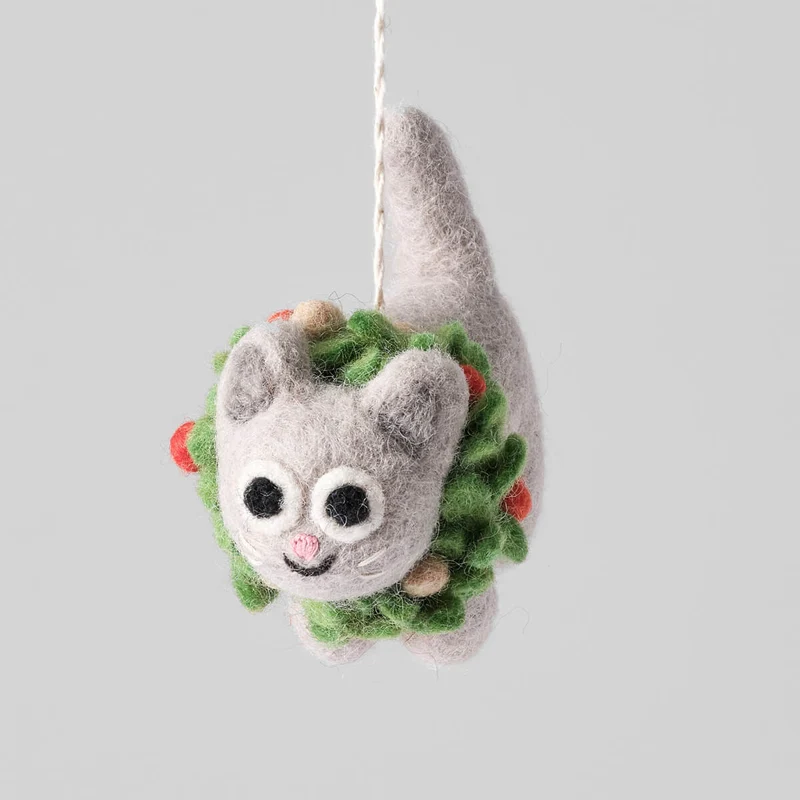Ernest Cat In Wreath Felt Decoration by Wrap