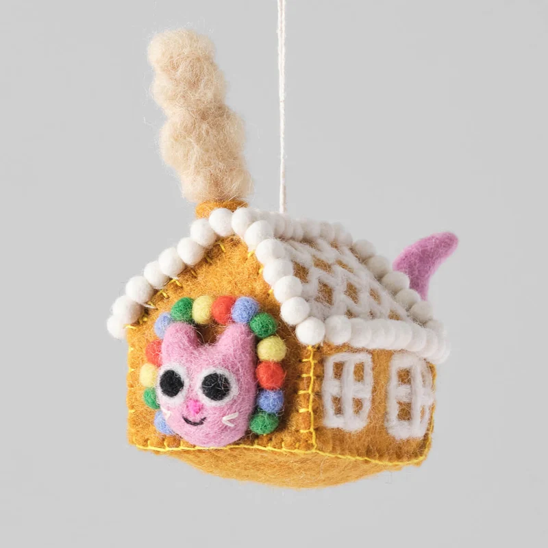 Gretel Cat In Gingerbread House Felt Decoration by Wrap