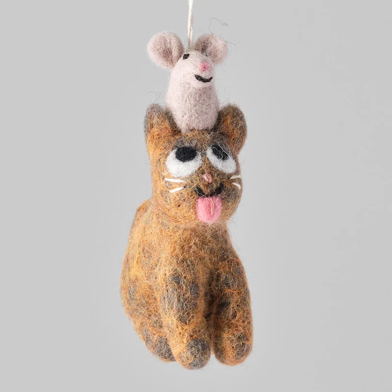 Clint Cat With Mouse Felt Decoration by Wrap