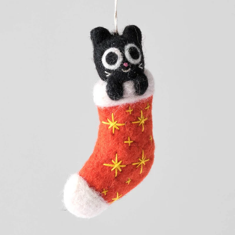Viv Cat In Red Stocking Felt Decoration by Wrap