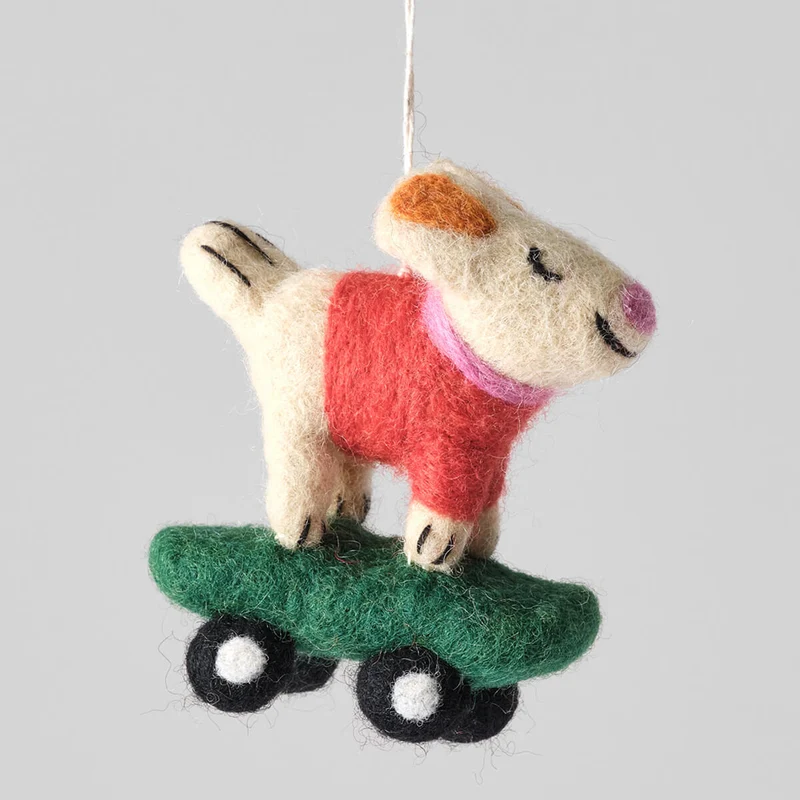 Bert Skateboarding Dog Felt Decoration by Wrap