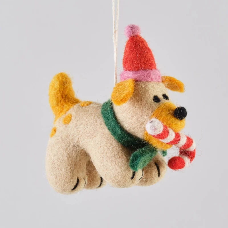 Martha Dog With Candy Cane Felt Decoration by Wrap