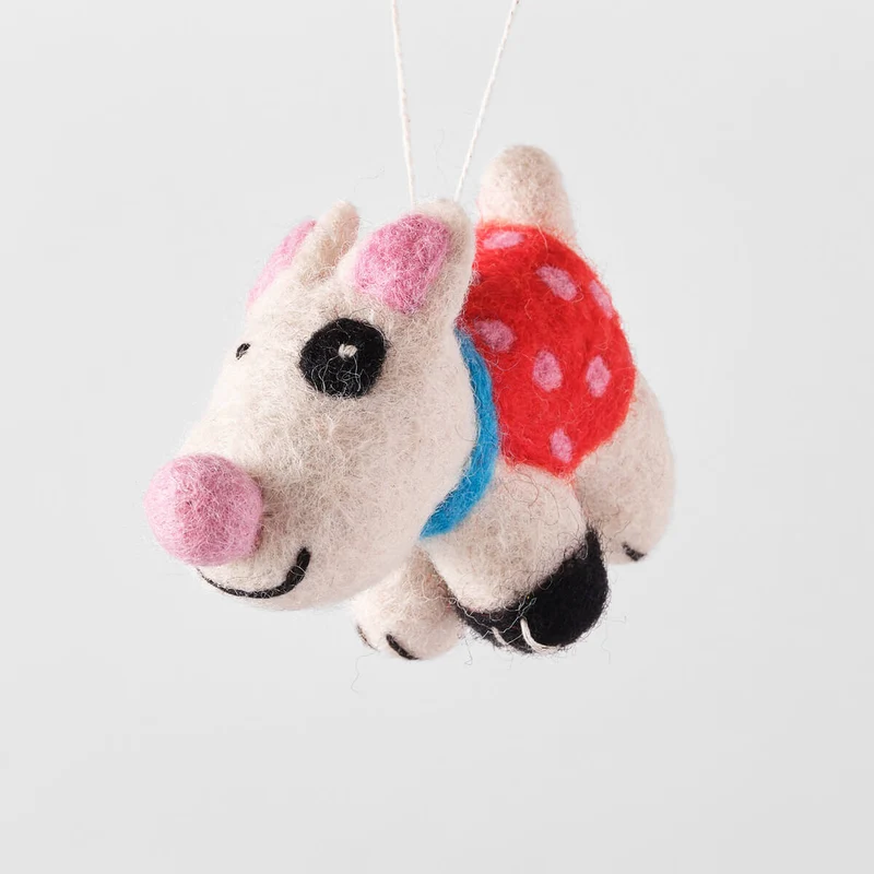 Luna White Dog With Pink Nose Felt Decoration by Wrap