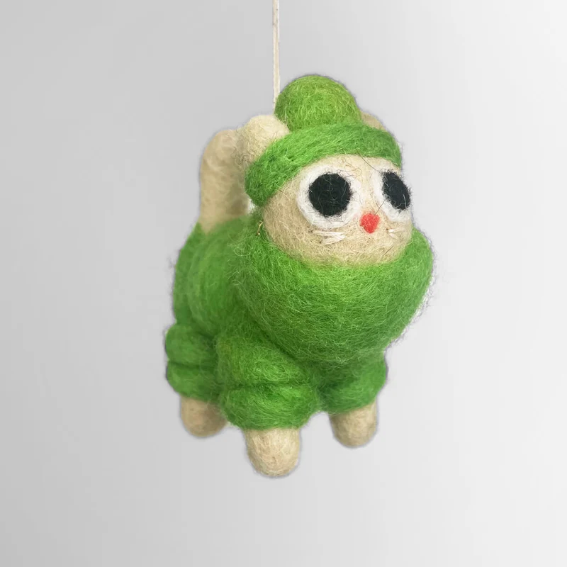 Lee Cat In Green Puffa Outfit Felt Decoration by Wrap