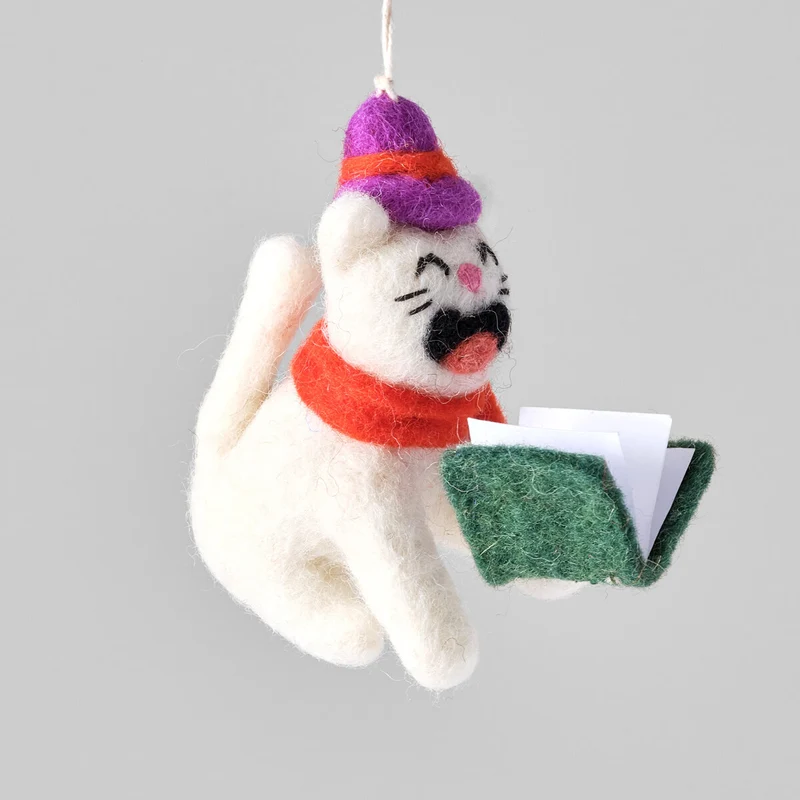 Dickens Carolling Cat Felt Decoration by Wrap