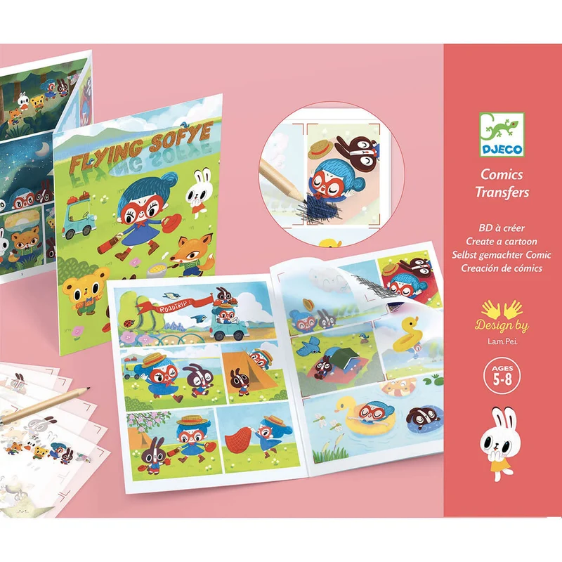 Flying Sofye Comic Strip Rub-On Transfers Set by Djeco