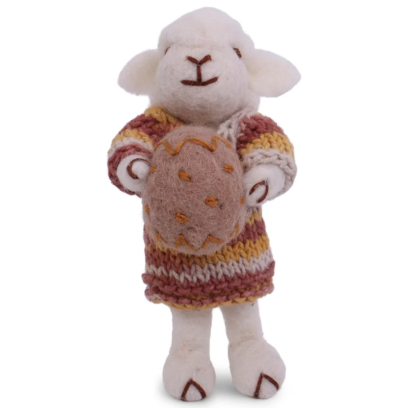 White Sheep With Multicoloured Striped Dress And Egg Hanging Decoration by Gry & Sif
