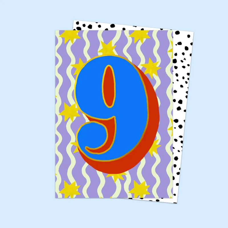 Age 9 Birthday Stars Greetings Card by Eleanor Bowmer
