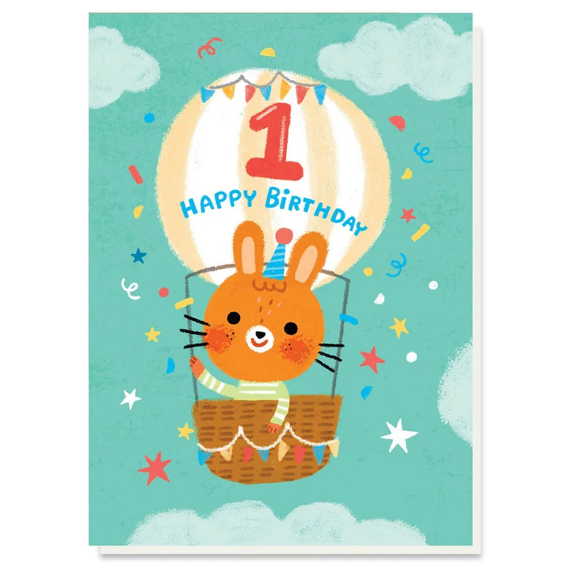 1st Birthday Balloon Greetings Card by Grace Habib for Stormy Knight