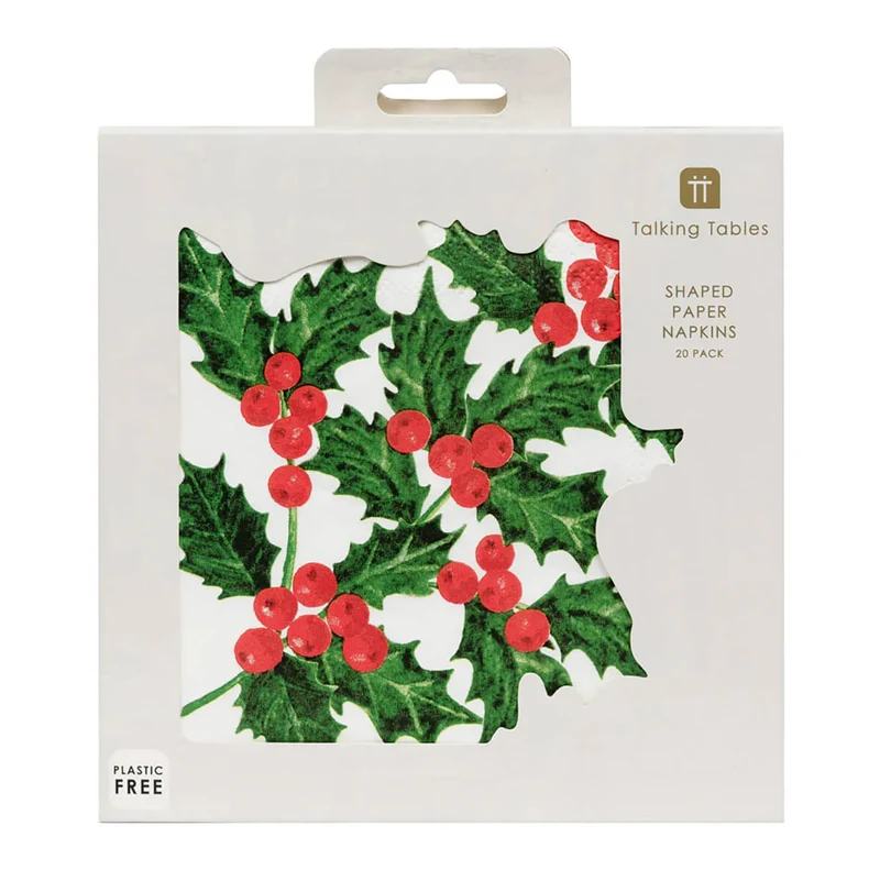 Holly Shaped Paper Napkins by Talking Tables