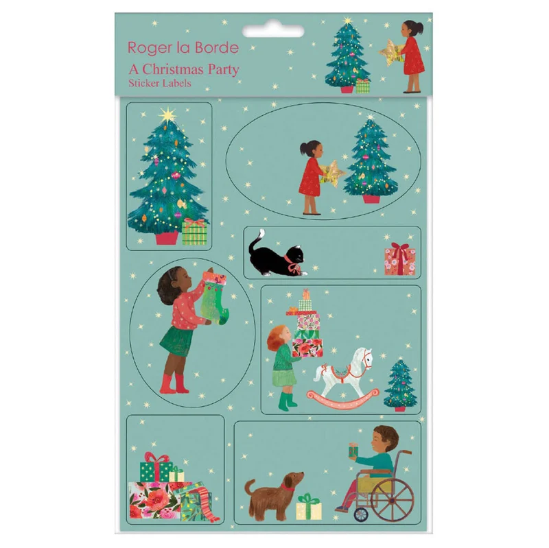 A Christmas Party Sticker Labels Sheet by Roger La Borde