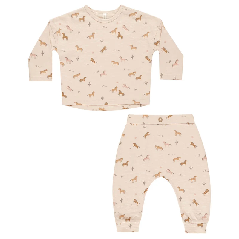 Baby Two Piece Set in Horses by Rylee & Cru - Last One In Stock - 6-12 Months