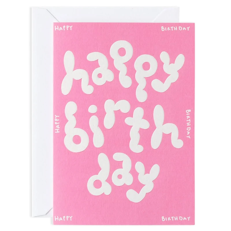 Happy Birthday Embossed Pink Greetings Card by Micke Lindebergh for Wrap