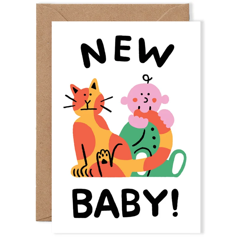Baby And Cat Greetings Card by Cari Vander Yacht for Wrap